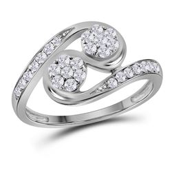 1/2 CTW Womens Round Diamond Cluster 2-stone Ring 14kt White Gold - REF-46R4X
