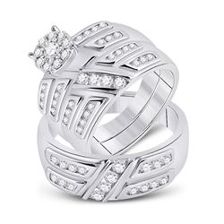 1 CTW His Hers Round Diamond Solitaire Matching Wedding Set 10kt White Gold - REF-109M3F