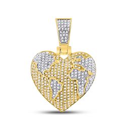 3/4 CTW Mens Round Diamond Heart Globe Charm Pendant 10kt Yellow Gold - REF-66F8W