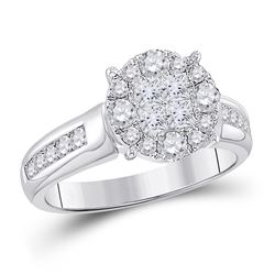 1 CTW Princess Diamond Cluster Bridal Wedding Engagement Ring 14kt White Gold - REF-111V2Y
