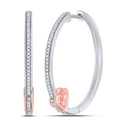 1/4 CTW Womens Round Diamond Hoop Heart Earrings 10kt Two-tone Gold - REF-31M4F
