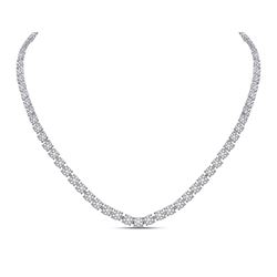 8 & 1/4 CTW Womens Round Diamond Flower Cluster Tennis Necklace 14kt White Gold - REF-681N7A