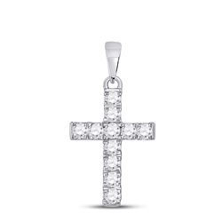 1/4 CTW Womens Round Diamond Cross Pendant 10kt White Gold - REF-15V2Y