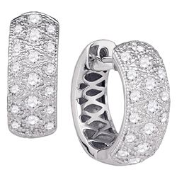 7/8 CTW Womens Round Diamond Hoop Huggie Earrings 14kt White Gold - REF-92Y3N