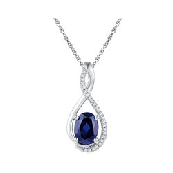 1 & 5/8 CTW Womens Oval Lab-Created Blue Sapphire Solitaire Pendant 10kt White Gold - REF-13F5W