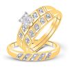 Image 1 : 1/12 CTW His Hers Round Diamond Square Matching Wedding Set 10kt Yellow Gold - REF-30W7H