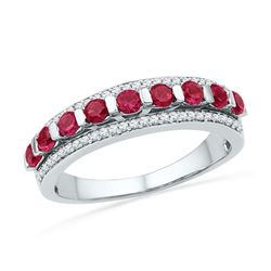 1 CTW Womens Round Lab-Created Ruby Diamond Band Ring 10kt White Gold - REF-27M3F