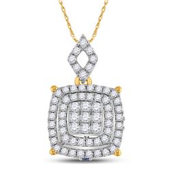 1/2 CTW Womens Round Diamond Square Cluster Pendant 14kt Yellow Gold - REF-47T6V