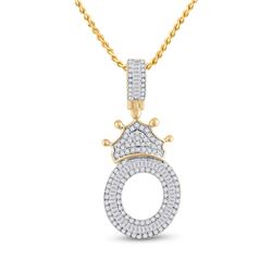 3/4 CTW Mens Baguette Diamond Crown O Letter Charm Pendant 10kt Yellow Gold - REF-36R7X
