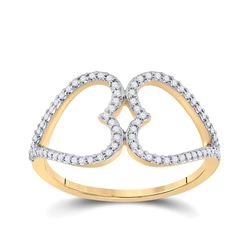 1/5 CTW Womens Round Diamond Negative Space Heart Ring 10kt Yellow Gold - REF-20X5T