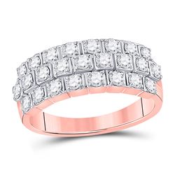 1 CTW Womens Round Diamond 3-Row Anniversary Ring 14kt Rose Gold - REF-97T5V