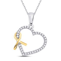 1/6 CTW Womens Round Diamond Ribbon Heart Pendant 10kt White Gold - REF-16H4R