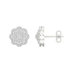 1/2 CTW Womens Round Diamond Cluster Earrings 14kt White Gold - REF-49X9T