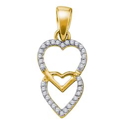 1/10 CTW Womens Round Diamond Double Heart Pendant 10kt Yellow Gold - REF-7W5H