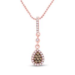 1/3 CTW Womens Round Brown Diamond Teardrop Pendant 10kt Rose Gold - REF-20H5R