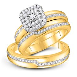 1/2 CTW His Hers Round Diamond Cluster Matching Wedding Set 10kt Yellow Gold - REF-54Y5N