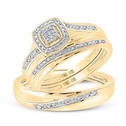 1/12 CTW His Hers Round Diamond Square Matching Wedding Set 10kt Yellow Gold - REF-47H6R