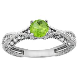 0.70 CTW Peridot & Diamond Ring 14K White Gold - REF-67W7F