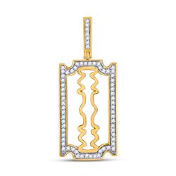 1/3 CTW Mens Round Diamond Razor Blade Charm Pendant 10kt Yellow Gold - REF-21F8W