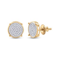 1/4 CTW Mens Round Diamond Circle Disk Cluster Earrings 10kt Yellow Gold - REF-27N3A