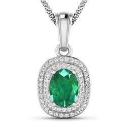 Natural 2.46 CTW Zambian Emerald & Diamond Pendant 14K White Gold - REF-53T2H