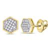 Image 1 : 1/10 CTW Mens Round Diamond Hexagon Earrings 10kt Yellow Gold - REF-15X2T