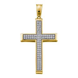 1/4 CTW Womens Round Diamond Cross Religious Pendant 10kt Yellow Gold - REF-27X3T