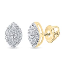 1/8 CTW Womens Round Diamond Oval Cluster Earrings 10kt Yellow Gold - REF-15N2A