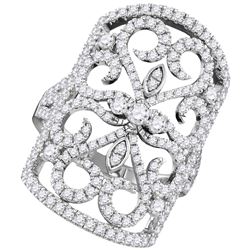 1 & 5/8 CTW Womens Round Diamond Vintage-style Knuckle Band Ring 14kt White Gold - REF-195A2M