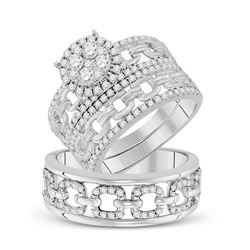 1 & 3/8 CTW His Hers Round Diamond Cluster Matching Wedding Set 14kt White Gold - REF-211X4T