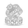 Image 1 : 1 & 3/8 CTW His Hers Round Diamond Cluster Matching Wedding Set 14kt White Gold - REF-211X4T