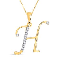 1/12 CTW Womens Round Diamond H Initial Letter Pendant 10kt Yellow Gold - REF-10X9T