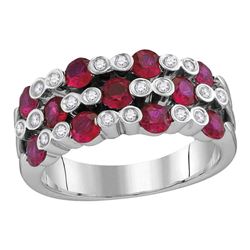 1 & 3/8 CTW Womens Round Ruby Diamond Checkered Band Ring 18kt White Gold - REF-136X4T