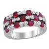 Image 1 : 1 & 3/8 CTW Womens Round Ruby Diamond Checkered Band Ring 18kt White Gold - REF-136X4T