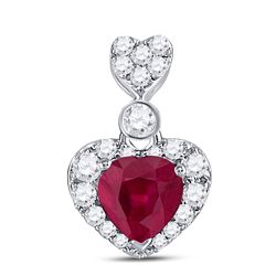 3/8 CTW Womens Heart Ruby Diamond Fashion Pendant 10kt White Gold - REF-27W3H