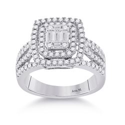 7/8 CTW Womens Baguette Diamond Square Ring 14kt White Gold - REF-129X5T