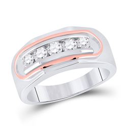 3/4 CTW Mens Round Diamond Faceted Single Row Band Ring 14kt Two-tone Gold - REF-115W8H