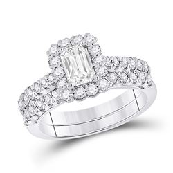 1 & 1/2 CTW Emerald Diamond Bridal Wedding Ring 14kt White Gold - REF-354T5V