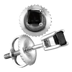 1/4 CTW Black Color Enhanced Princess Solitaire Diamond Stud Earrings 14k White Gold - REF-12X2T