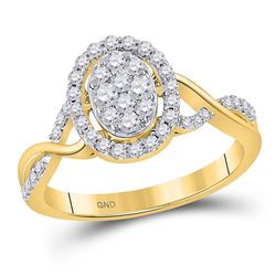 1/2 CTW Womens Round Diamond Oval Cluster Ring 14kt Yellow Gold - REF-65R4X