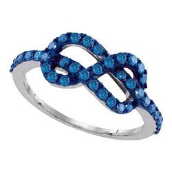 3/4 CTW Womens Round Blue Color Enhanced Diamond Infinity Ring 10kt White Gold - REF-29W4H