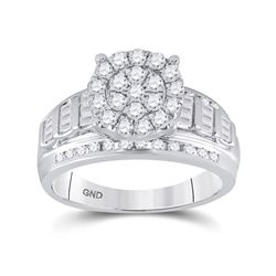 7/8 CTW Round Diamond Cluster Bridal Wedding Engagement Ring 10kt White Gold - REF-62R6X
