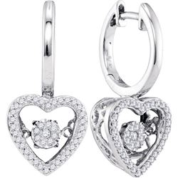 1/4 CTW Womens Round Diamond Heart Moving Twinkle Dangle Earrings 10kt White Gold - REF-40M8F