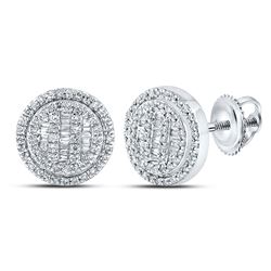 1/2 CTW Mens Baguette Diamond Disk Circle Earrings 10kt White Gold - REF-38N2A
