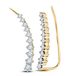 3/4 CTW Womens Round Diamond Climber Earrings 14kt Yellow Gold - REF-64V2Y