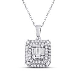 1/2 CTW Womens Baguette Diamond Square Pendant 14kt White Gold - REF-54W5H