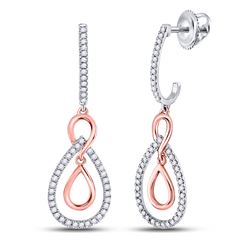 1/4 CTW Womens Round Diamond Teardrop Dangle Earrings 10kt Two-tone Gold - REF-23H3R