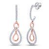 Image 1 : 1/4 CTW Womens Round Diamond Teardrop Dangle Earrings 10kt Two-tone Gold - REF-23H3R