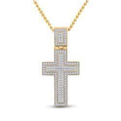 1/2 CTW Mens Round Diamond Cross Charm Pendant 10kt Yellow Gold - REF-71Y6N