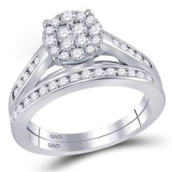 3/4 CTW Round Diamond Bridal Wedding Ring Band Set 10kt White Gold - REF-71R6X